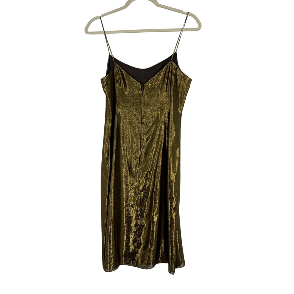 Rickie Freeman Teri Jon Gold Metallic Silk Blend Slip Dress Size 6 Midi Cocktail